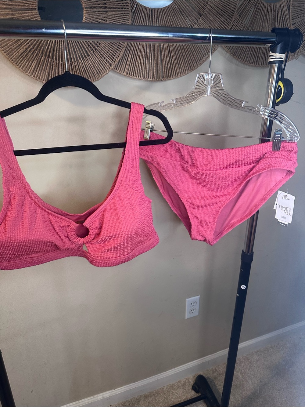 Time and Tru Hot Pink Textured Bikini Set - Knot Front Top & Classic Bottom